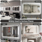 LED Bathroom Mirror with Lights Anti-Fog Dimmable 3 Color Temperatures, Touch Sensor & Wall Switch, Memory Function Tempered Glass Vanity Mirror – Wall Mounted Horizontal or Vertical, 5 Sizes