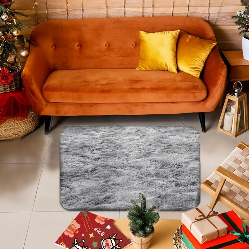 Tie-Dye Plush Mat Soft Absorbent Non-Slip Machine Washable Floor Mat for Living Room Bedroom Bathroom Dark Gray Black Light Gray Pink