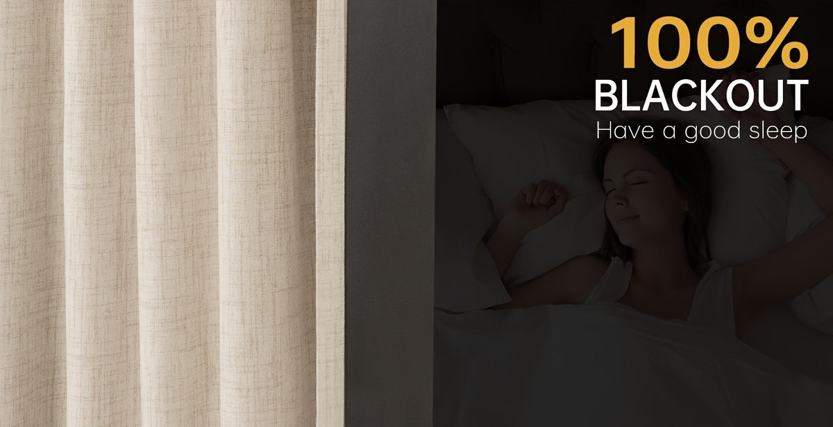 100% Blackout Faux Linen Curtains 4 Panels - Thermal Insulated Drapes with Clip Rings or Rod Pocket, Extra Wide 50" Panels for Bedroom Living Room, 10 Colors 4 Lengths