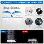 3-Way Rain Shower Head System Dual Heads with Handheld Spray High Pressure Extension Arm 8 10 12 Inch Black Chrome