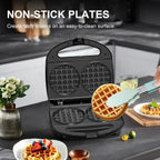 Mini Waffle Maker Makes 8 Bite-Size 2-Inch Waffles Dual Non-Stick Plates Cool Touch Handle Compact Family Breakfast Maker