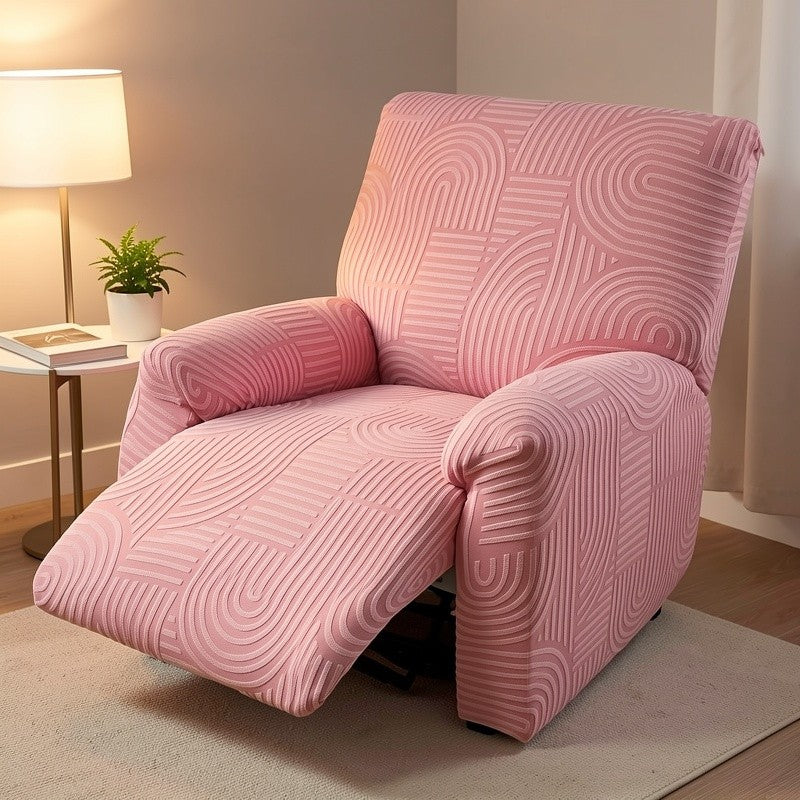 Elastic Jacquard Recliner Chair Cover Single Seat – Stretch Armchair Slipcover Furniture Protector for Living Room Bedroom Office, 6 Colors (Pink Blue Green Camel Gray Beige)