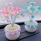 Crystal Simulation Flower Decoration Set of 2 - Handmade Faux Crystal Flowers for Car Center Console Home Decor and Desk - Elegant Gift for Mothers Day Birthday and Valentines Day Holiday Parties