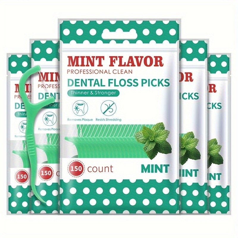 Mint Flavor Dental Floss Picks 300 600 Count Disposable PE Floss Sticks Upgraded Thinner Stronger Plaque Removal Travel Oral Care Fresh Breath
