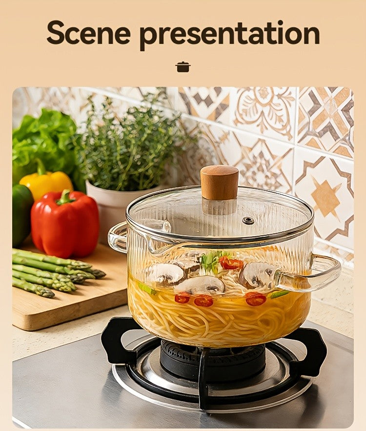 Borosilicate Glass Pots with Lids Set of 2 Stovetop Safe 78Oz & 54Oz Saucepan for Soup Ramen Milk Heat Resistant