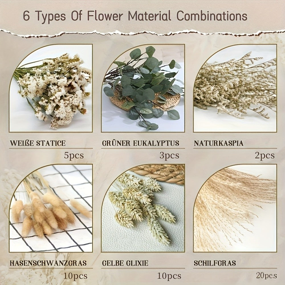 42-Piece Olive Green Boho Pampas Grass Dried Flower Set – FORTUNATE FLOWERS Natural Dried Greenery for Bathroom Decor, Boho Wedding Bouquets, Vase Arrangements & Greenhouse Decoration