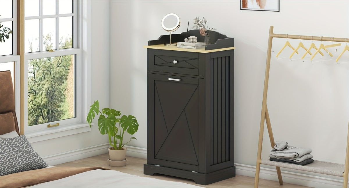 Tilt-Out Trash Can Cabinet 12 Gallon – Hidden Trash Cabinet with Drawers for Kitchen, Pantry & Laundry Room, Freestanding Kitchen Island Storage
