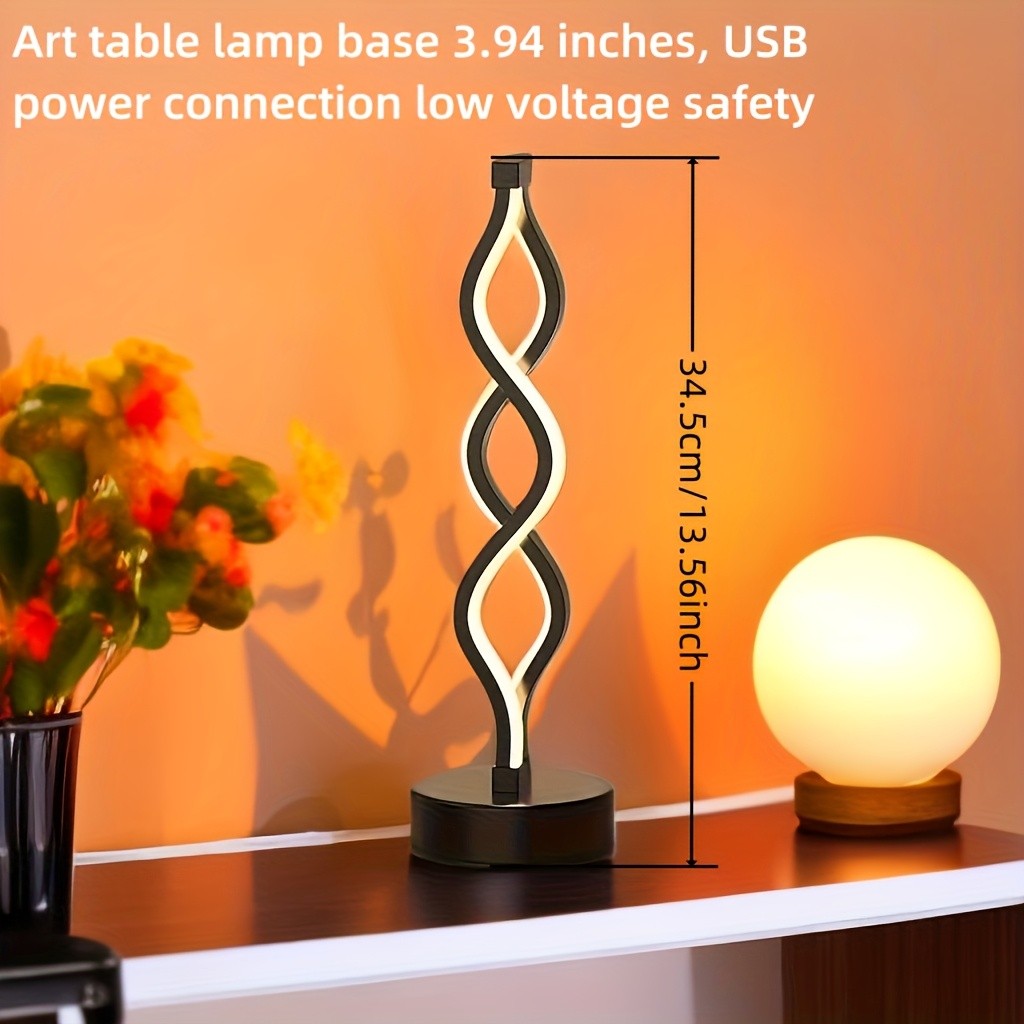 Spiral LED Table Lamp Dimmable 3-Color Modern Minimalist Bedside Lamp - Creative Wave Design Desk Lamp with Metal Base & USB Charging, Small Night Lamp for Bedroom, Living Room, Office & Study
