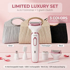4-in-1 Electric Shaver for Women Rechargeable Grooming Kit Wet Dry Painless Lady Razor for Face Nose Legs Underarm Bikini Trimmer Luxury Gift Set