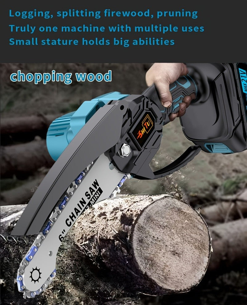 Mini Cordless Chainsaw Handheld Electric Pruning Saw with Splash Guard Security Lock Rechargeable Battery for Tree Branch Garden Yard Trimming Gift for Men