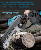 Mini Cordless Chainsaw Handheld Electric Pruning Saw with Splash Guard Security Lock Rechargeable Battery for Tree Branch Garden Yard Trimming Gift for Men
