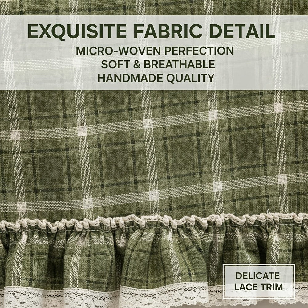 Farmhouse Oven Skirt Curtain – Handmade Checkered Ruffled Drawstring Decorative Panels for Oven, Stove & Cabinet Covers | Rustic Kitchen Appliance Decor | Nuvia Haven