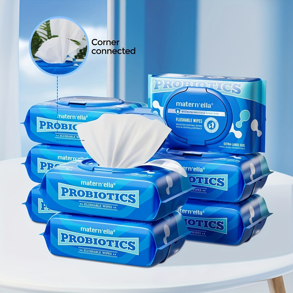 Flushable Wet Wipes with Probiotics, Plant-Based Fibers Fragrance-Free Sewer-Safe Butt Wipes, Soft Thick Disposable Personal Care Wipes for Adults, Incontinence & Sensitive Skin, Multi-Pack