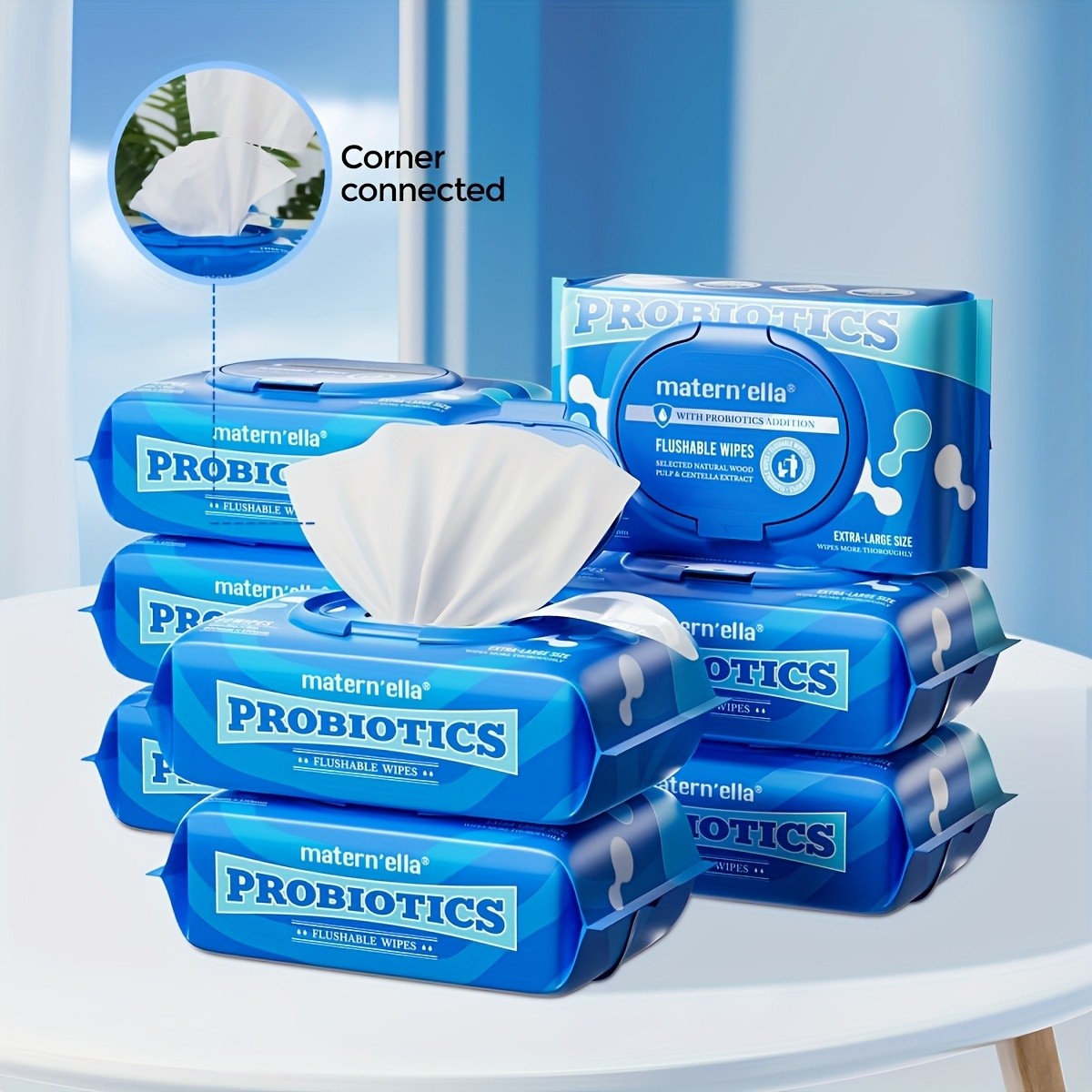 Flushable Wet Wipes with Probiotics, Plant-Based Fibers Fragrance-Free Sewer-Safe Butt Wipes, Soft Thick Disposable Personal Care Wipes for Adults, Incontinence & Sensitive Skin, Multi-Pack