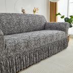 Printed Elastic Skirt Sofa Cover Slipcover with Bottom Skirt | Stretch Fitted Couch Protector for Living Room, Single 2-Seater 3-Seater 4-Seater