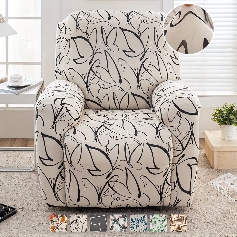 Recliner Slipcover Set of 4 with Side Pocket, Extra Large Jacquard Stretch Furniture Protector Cover, Elastic Band Closure, 92% Polyester All-Season Recliner Chair Cover for Living Room, 10 Patterns
