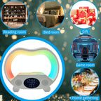 RGB Night Light 6 in 1 Wireless Speaker Alarm Clock Wireless Charging Phone Watch Temperature Display Bedroom Teen Gift Halloween Christmas Decor Black White