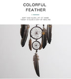 Handmade Feather Rattan Wind Chime Wall Hanging Boho Eclectic Bedroom Decor Dream Catcher Festival Gift Brown Rainbow