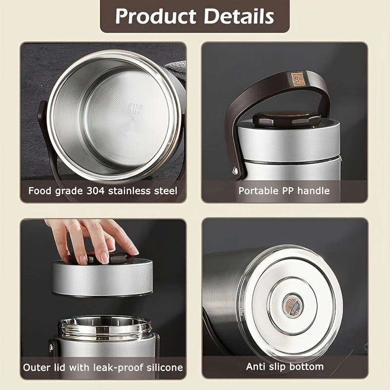 Insulated Lunch Box 3-Layer 304 Stainless Steel Vacuum Thermos Food Jar - 67oz Large Capacity Leakproof Bento Box Keeps Warm 6 Hours, Wide Mouth, for Office Work Travel Picnic Outdoor Meals