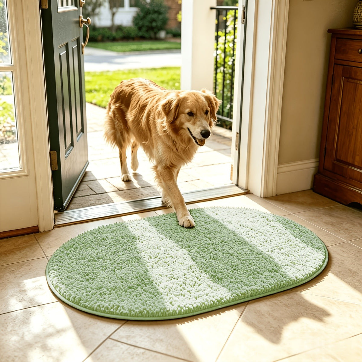 Chenille Oval Non-Slip Bathroom Mat Super Absorbent Soft Plush Floor Mat – Machine Washable, Anti-Slip Backing, 5 Colors 6 Sizes for Bathroom Kitchen Pet Use