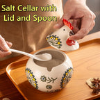 Handmade Ceramic Salt Jar with Airtight Lid & Spoon – 13oz Countertop Organizer for Salt, Sugar & Spices, Decorative Kitchen Storage Canister, Chef’s Gift, Blue, Red or Green
