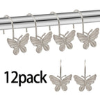 Butterfly Shower Curtain Hooks 12 Pack Decorative Metal Rings – Smooth Glide, Elegant Animal Design, Silvery, Golden & Black – Spring Bathroom Decor Curtain Rings