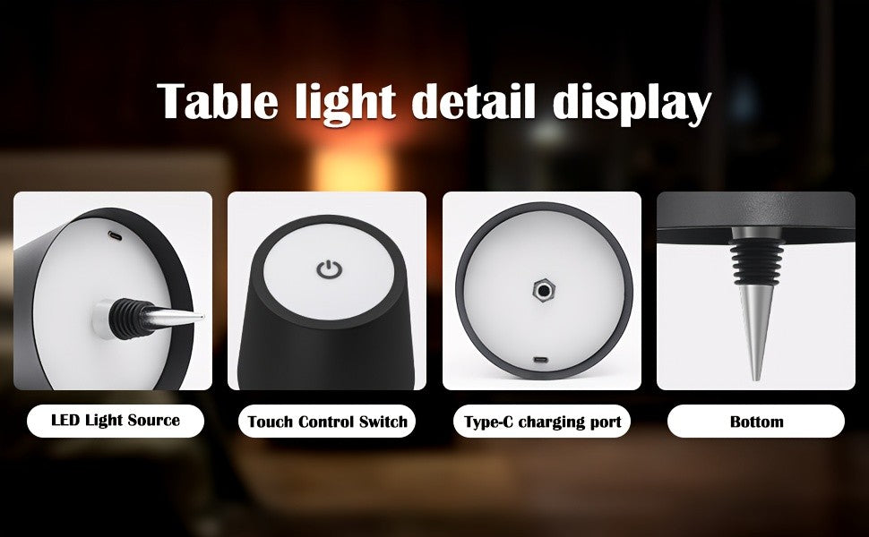 Metal Wireless Wine Bottle Light Rechargeable Dimmable LED Bottle Cap Light 3 Color Temperatures for Bar Cart Wine Bar Bedroom Decor