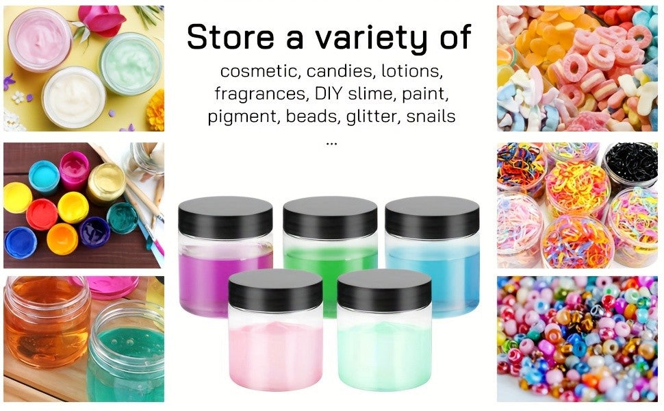 Clear Plastic Jars with Black Lids 4oz 12-Pack Leakproof Storage Containers - Food Grade PET for Spice Honey Peanut Butter Candy Cookie Slime Travel - Kitchen Pantry & Craft Organizer