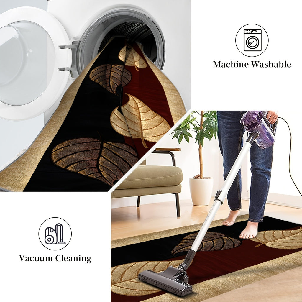 Luxury Velvet Carpet Leaf Pattern Machine Washable Slip-Resistant – Soft Plush Rug for Hallway, Bedroom, Kitchen & Bathroom | Multiple Sizes