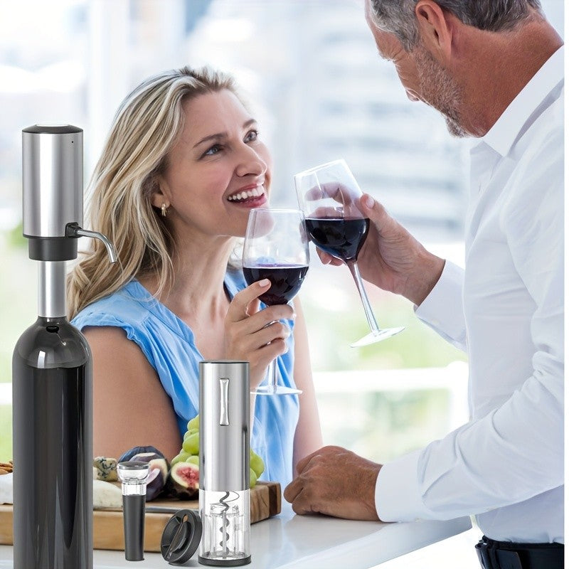 Electric Wine Opener Set 7-Piece Automatic Rechargeable Corkscrew with Wine Aerator Vacuum Stopper Foil Cutter USB Charging