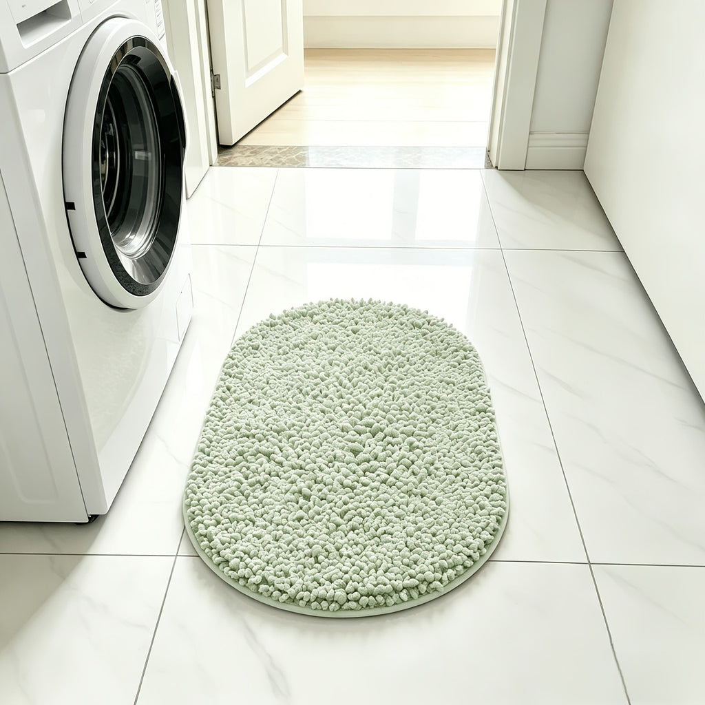 Chenille Oval Non-Slip Bathroom Mat Super Absorbent Soft Plush Floor Mat – Machine Washable, Anti-Slip Backing, 5 Colors 6 Sizes for Bathroom Kitchen Pet Use