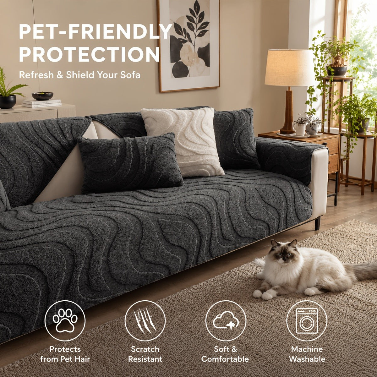 Thickened Honeycomb Velvet Sofa Seat Cover – Solid Color Minimalist Non-Slip Pet-Friendly Cushion Pad | Washable Couch Protector for Living Room, Bedroom & Office | 1-5 Seater + Armrest & Pillow Options