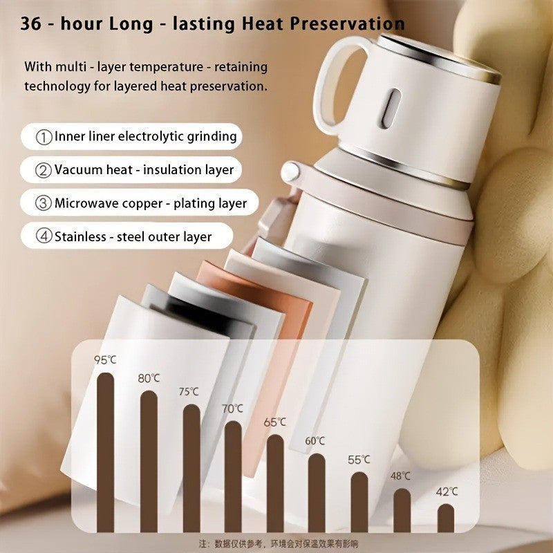 Insulated Water Bottle 600ml Stainless Steel Double Wall Vacuum Leak-Proof with Handle & Cleaning Brush for Outdoor Travel Office Gym