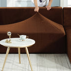 L-Shape Sectional Sofa Cover 2-Piece – Stretch Velvet Slipcover for 3+4 Seater Corner Couch, Foam Bar Secure Fit, Easy Clean, 7 Colors