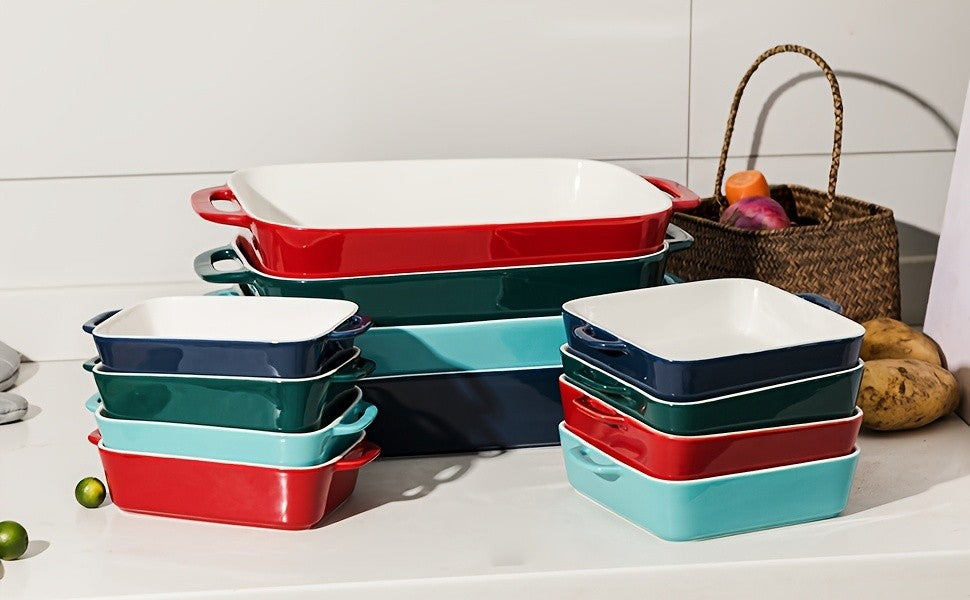 Porcelain Rectangular Baking Dish 12.8 x 8.9 Inch Ceramic Bakeware for Cakes Dinners Casseroles & Banquets - Oven Safe Roasting Pan