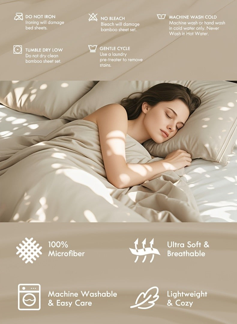 Deep Pocket Bed Sheet Set 3/4 Pcs Cooling Soft Breathable Fade-Resistant Bedding – All-Season Comfort for Twin Full Queen King, 9 Colors, Dorms & Guest Rooms