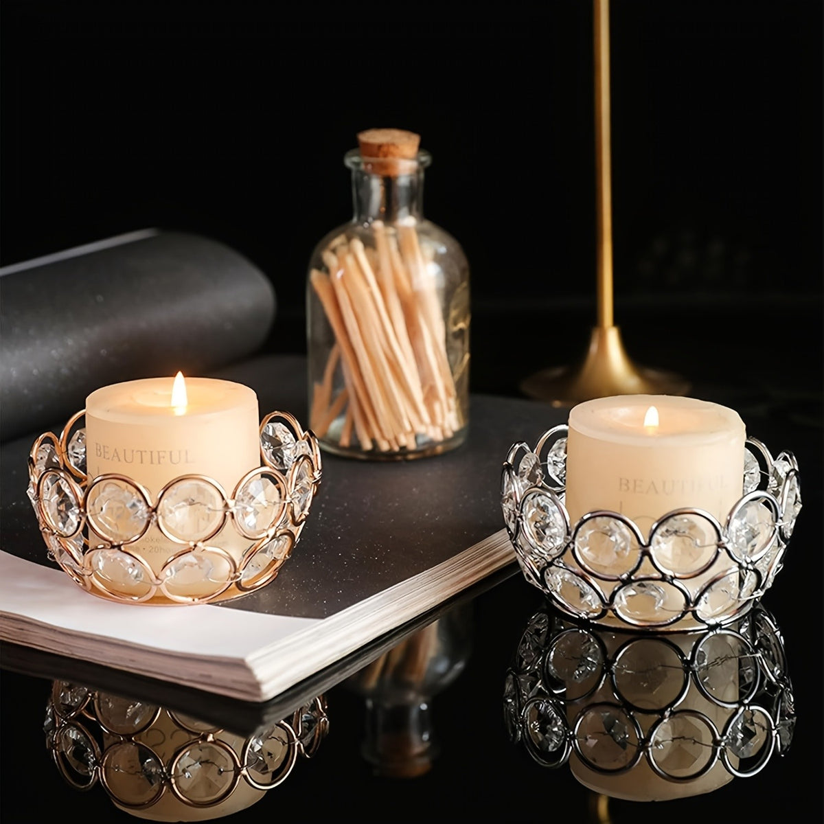 Crystal Bowl Tea Light Candle Holders Set of 20 – Wedding Centerpiece & Home Decor Dining Table Decor, Gold or Silver
