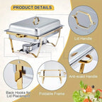 Golden Chafing Dish Buffet Set 9QT Stainless Steel Chafer with Full-Size Pans – Elegant Gold & Silver Finish Food Warmer for Weddings, Parties, Banquets & Catering Events (2 or 4 Pack)