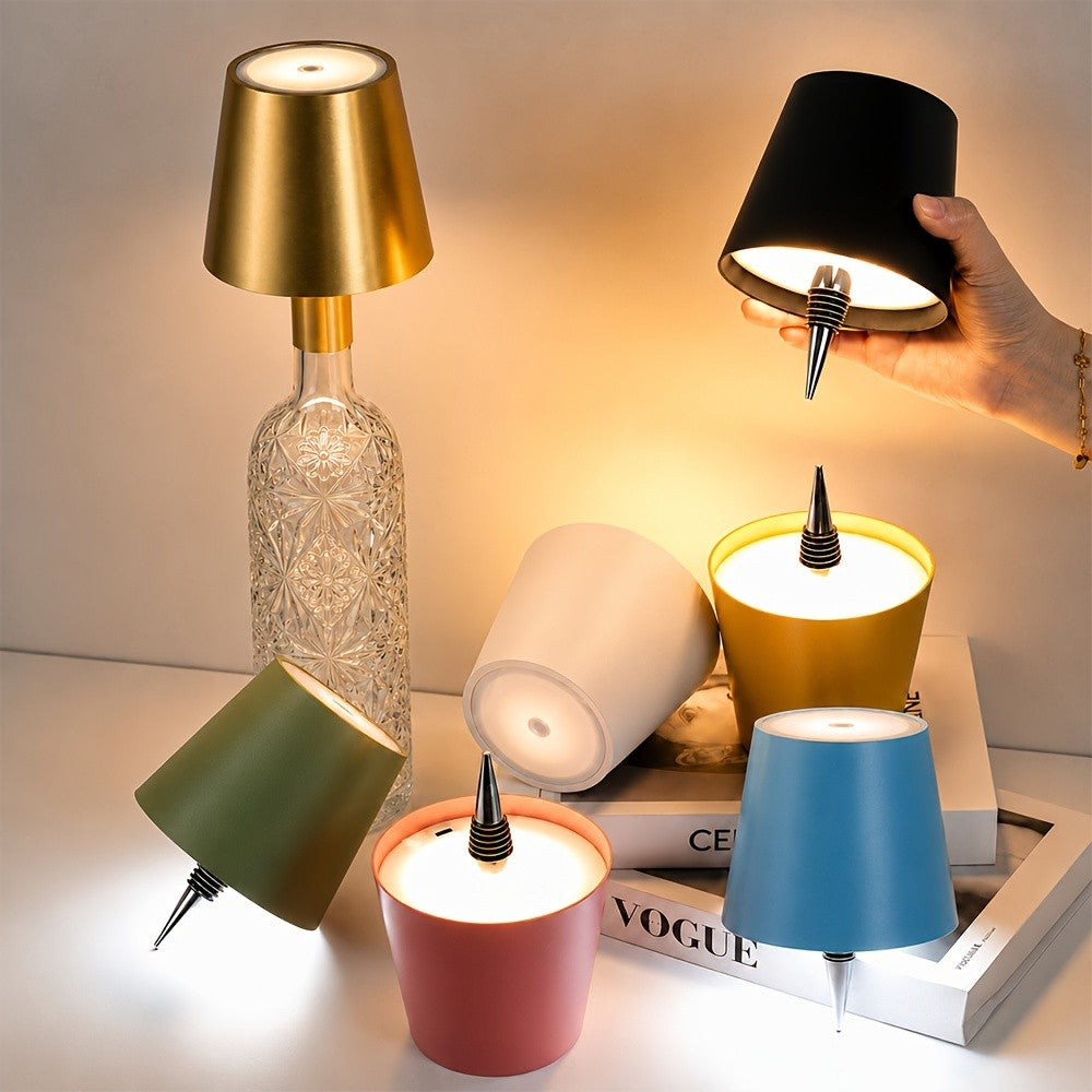 Metal Wireless Wine Bottle Light Rechargeable Dimmable LED Bottle Cap Light 3 Color Temperatures for Bar Cart Wine Bar Bedroom Decor