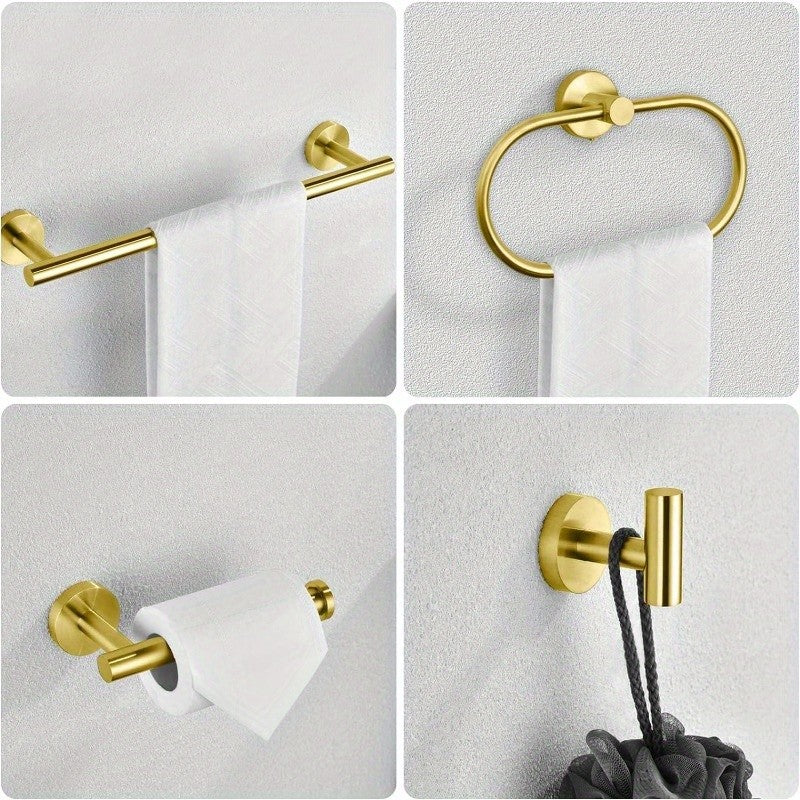 Matte Black Bathroom Hardware Set 7 Piece 304 Stainless Steel – 16" Towel Bar, Paper Holder, Towel Ring & 4 Robe Hooks Wall Mounted