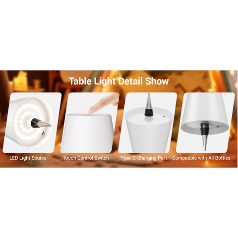 Metal Wireless Wine Bottle Light Rechargeable Dimmable LED Bottle Cap Light 3 Color Temperatures for Bar Cart Wine Bar Bedroom Decor