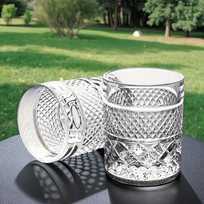 Italian Embossed Whiskey Glass Single – XO Craft Cocktail Tumbler, Roostertail Bar Glass, Ins Aesthetic Water Glass for Home Bar Beer Wine