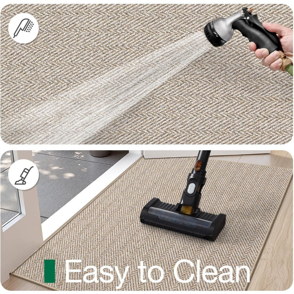 Non-Slip Doormat Low Profile Indoor Outdoor Entry Mat Dirt Trapper – Front Door, Entryway, Patio, Porch & Garage Rug, 4 Sizes, Beige & Grey