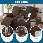 Recliner Loveseat Cover with Console 4-Piece Chenille Quilted Waterproof Slipcover | Non-Slip Pet Scratch Resistant Sofa Protector with Cup Holder Pocket, 9 Colors