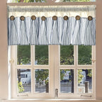 Bohemian Semi-Sheer Linen Cotton Curtains Grommet Top – Patchwork Country Cottage Window Drapes, 1 or 2 Panels, All Season, Bedroom Living Room Kitchen Bathroom Cafe Decor | Blue Green Dark Blue