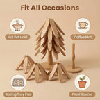 Tree Shaped Trivet Set Foldable Wooden Hot Pot Holder - Decorative Heat Resistant Trivet Mats for Kitchen Counter and Dining Table, Space Saving Stackable Leaf Trivet Set