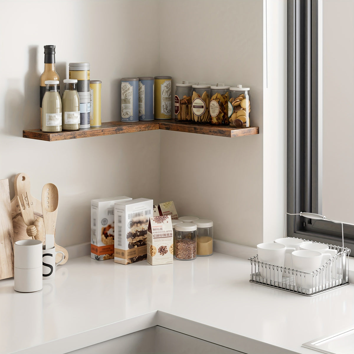 Wall Mounted Rustic Floating Shelves 22.5 Inch Set of 2 – Wood Hanging Shelf with 22 lbs Capacity for Bathroom, Bedroom, Living Room, Kitchen & Office Books Storage and Room Decor