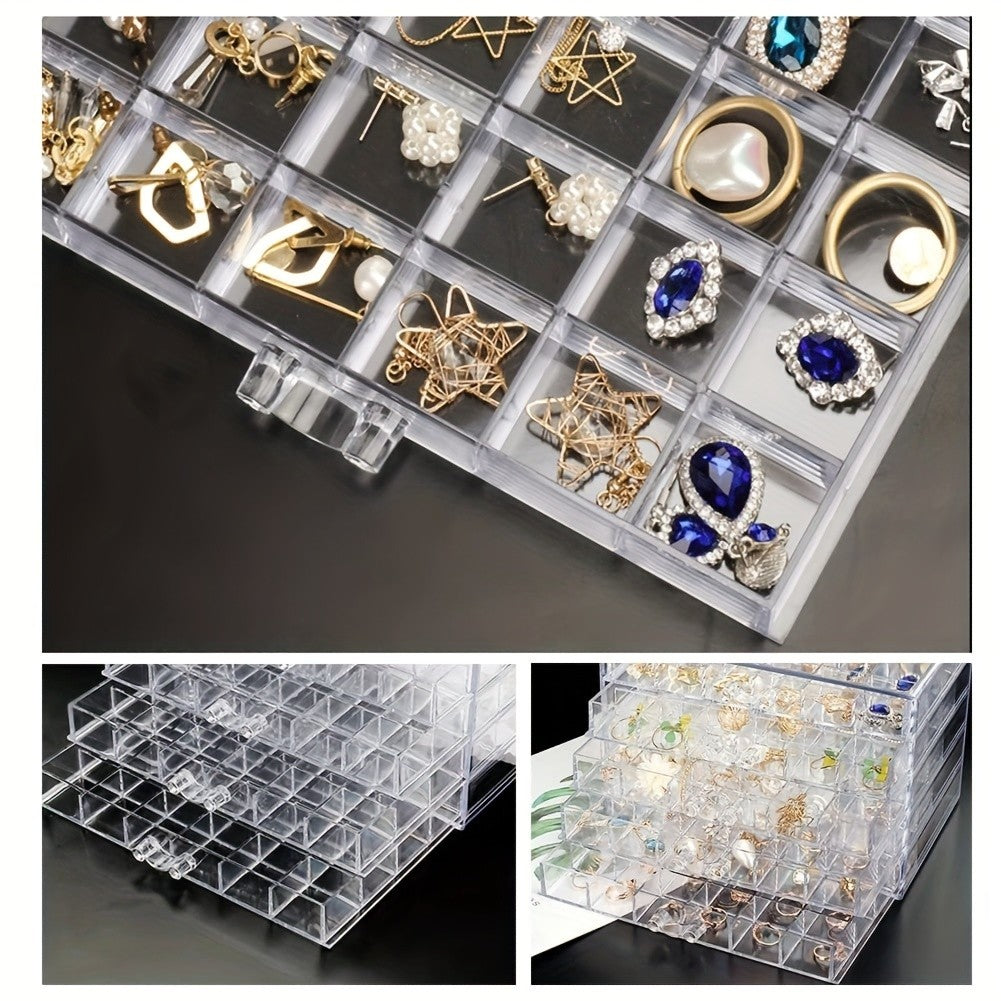 Transparent 5 Layer Drawer Storage Box Nail Jewelry Organizer – 120 Cell Stackable Nail Art Polish Holder for Earrings Rings Necklaces Small Accessories