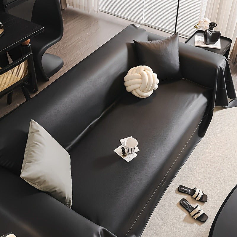 Faux Leather Sofa Cover Universal Anti-Slip Pet Friendly Machine Washable Couch Slipcover All Season Light Grey Coffee Black 3 Sizes