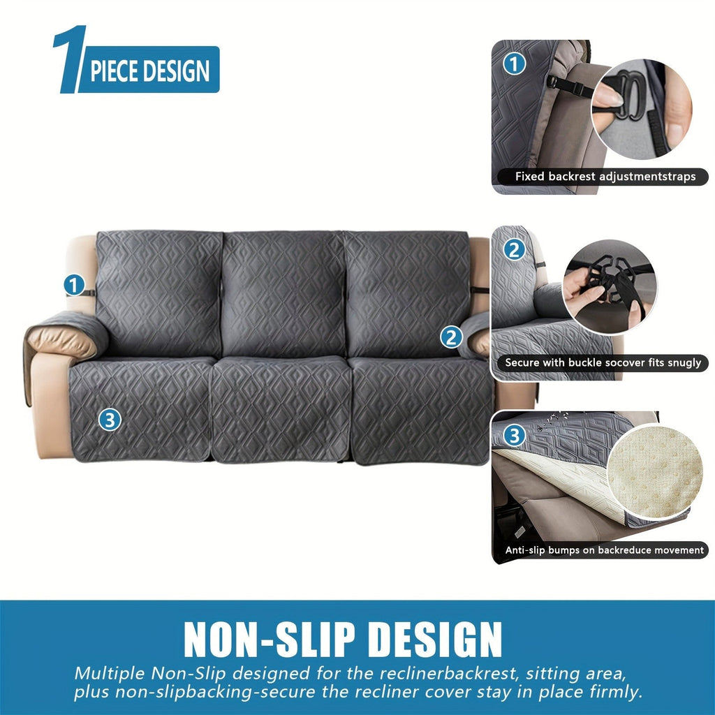 Recliner Sofa Cover Set 3-Piece Non-Slip Couch Covers for 3-Cushion Reclining Couch – Washable Furniture Protector with Elastic Straps for Pets & Dogs, Knit Fabric Slipcover for Living Room